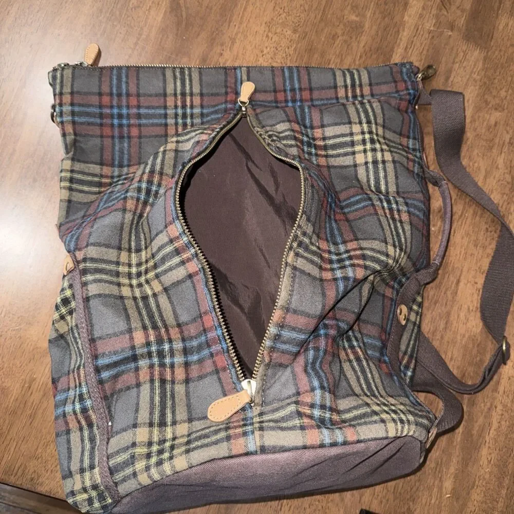 Pendleton Plaid Wool Sling Backpack Duffel Brown Travel Gym Heritage USA Fabric
